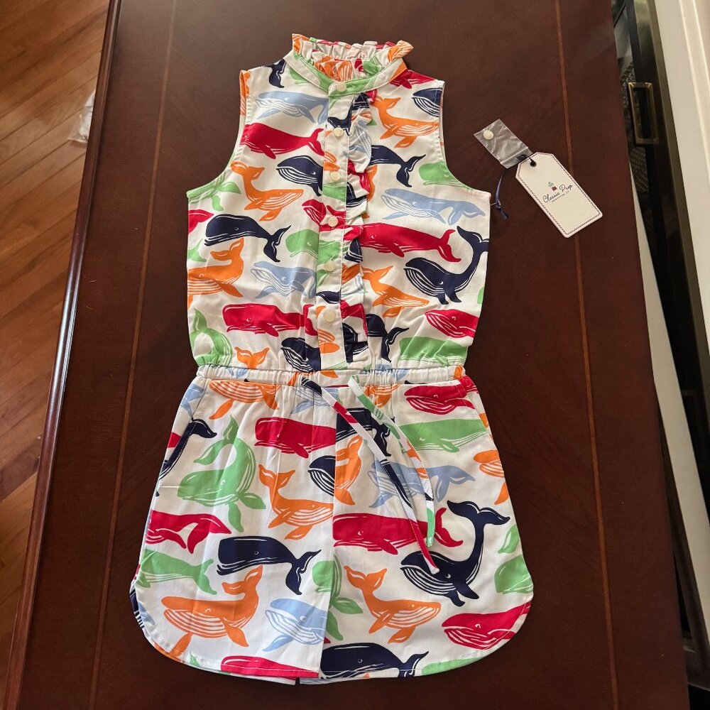 New Classic Prep Kids Girls Dixie Romper Whale Watch Print Size 5